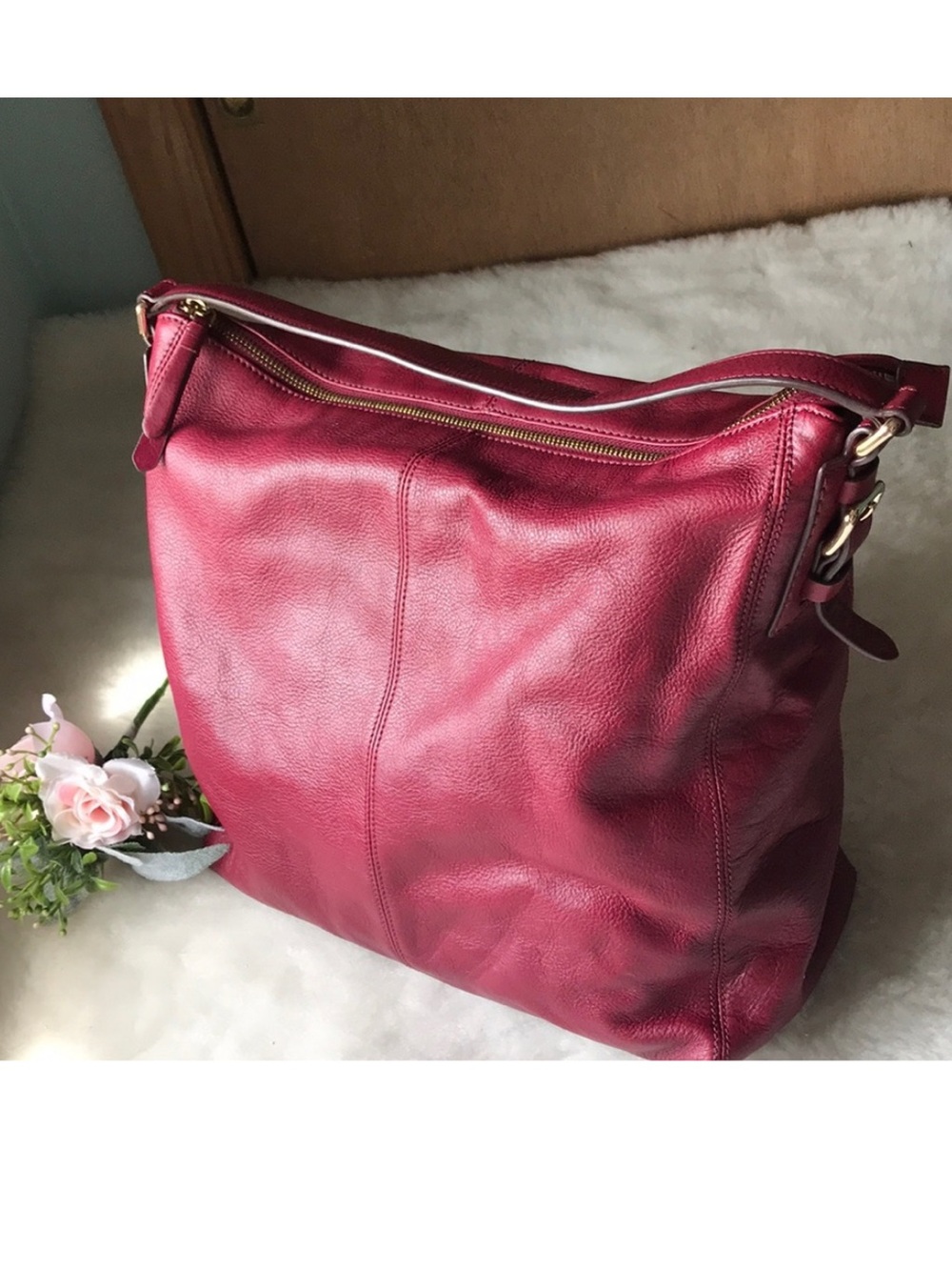 Cole Haan Rockland large red leather hobo bag EUC